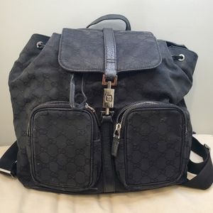 Gucci Black JackieCanvas leather backpack Bookbag